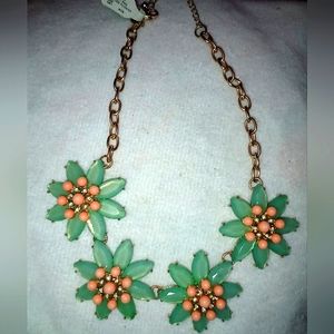 Teal and Peach flower necklace